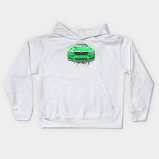 Green Sports Car Illustration in Watercolor style Kids Hoodie